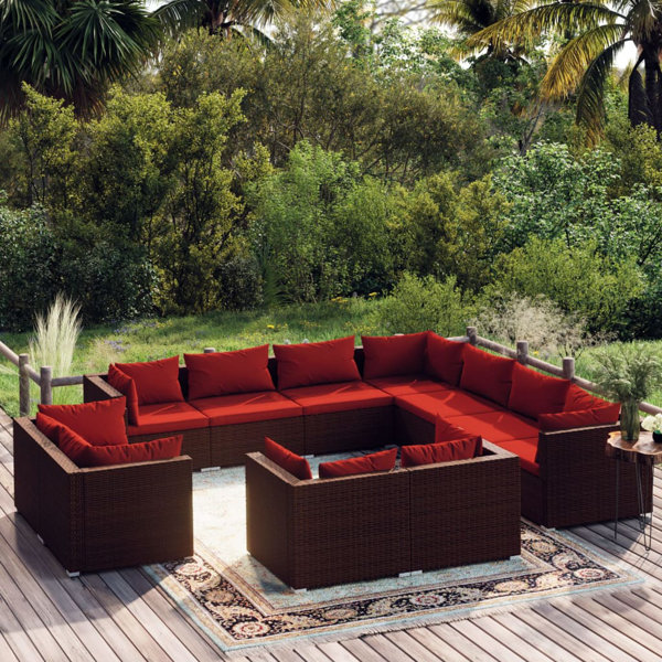 Latitude Run® 11 Piece Patio Lounge Set with Cushions Poly Rattan Wayfair